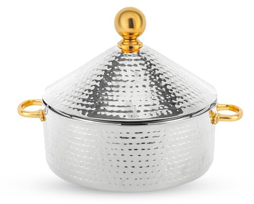 Royalford Monarch Cornetto Hot Pot, 3L - Stainless Steel Round Chafing Dish, Food Warmer Buffet Server Dish - Table Top Food Warmer Serving Dish with Lid for Caterings Parties Daily Use, Silver