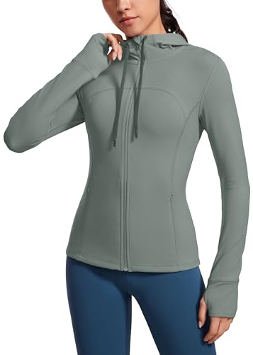 CRZ YOGA Butterluxe Vestes Longues à Capuche | Extrêmement Doux, Entraînement, Slim, Fermeture Éclair Intégrale, Poches Latérales Zippées, Passe-Pouce, pour Femme
