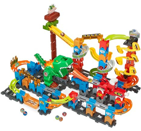 VTech Marble Rush - Dino Adventures Magnetic Set XL400 E – Interaktive Murmelbahn mit spannenden Bahnelementen und verschiedenen Aufbaumöglichkeiten – Für Kinder von 4-12 Jahren