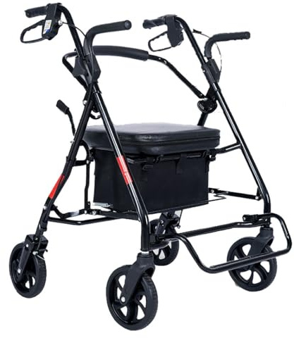 déambulateur pliable à 4 roues,Déambulateur d'extérieur,Chaise de transport Rollator réglable en hauteur,Pour tous les terrains A