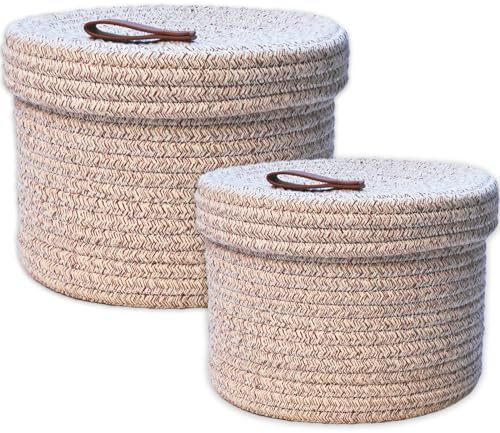 Yearonan 2 PIEZAS Cesta de almacenamiento cosmético con tapa Caja de almacenamiento Hilo de algodón natural, EN01010008
