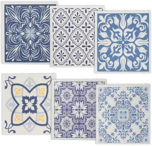 6Pcs Swedish Dishcloths for Kitchen Dish Towels Absorbent and Quick-Drying Dish Cloths Reusable Kitchen Dish Rags Washable Cellulose Sponge Cloths 7.7 x 6.7inch