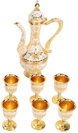 Turkish Coffee Pot,Vintage Turkish Coffee Pot Set with 6 Cups,Zinc Alloy Tea Teapot Set,Metal Tea Kettle Cups Espresso Serving for Home Wedding