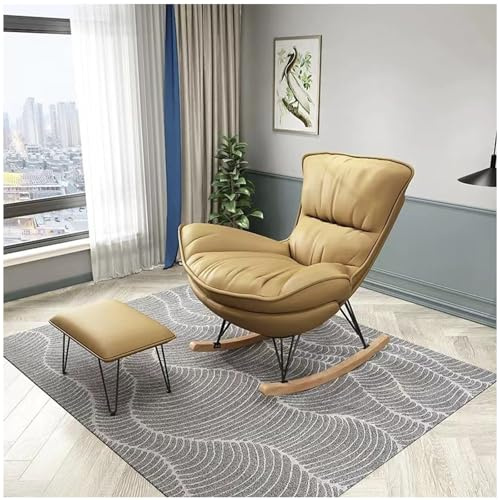 Mecedora de lactancia con respaldo alto otomano, balancín para adultos, cómodo sillón tapizado de tela, ideal para sala de estar, dormitorio, balcón, color caqui