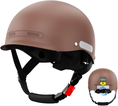 Low Profile Beanie Bike Helmet,DOT Approved Adults Ultra-Thin Open Face Bicycle Helmet,Novelty Men Women Retro Street Skull Cap Cycling Small Helmet for Scooter Cruiser ATV Moped(Brown)