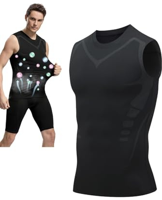 SHEKINI 2025 jonisk undertröja herr, kompression, elastisk tanktopp, ärmlös skjorta, kroppsformare, svart, L