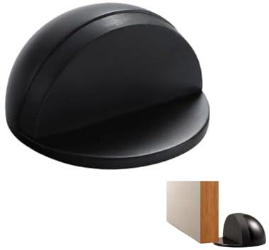 Self Adhesive Door Stop,Chrome Floor Door Stoppers Oval Stainless Steel Door Stop Floor Mounted Anti-Collision Half Moon Wall Protector Polished Doorstop with Glues for Hard Floor Glass Door(Black)
