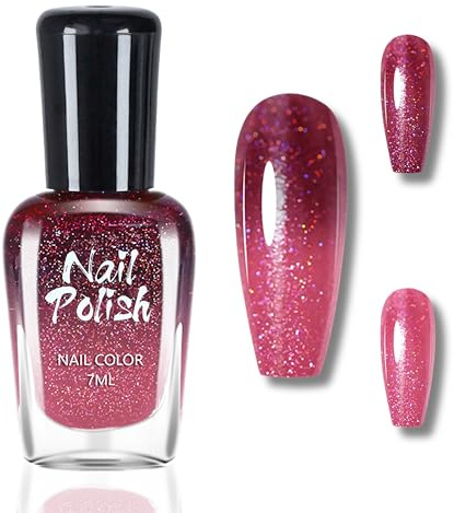 Farbwechselnder Nagellack - Rot Schwarz Glitzer Temperaturgesteuerter Nagellack mit Farbwechsel Effekt - 7ml Langanhaltender Schnelltrocknender Nail polish, Kein UV Nail polish für Nail Art DIY (Red)