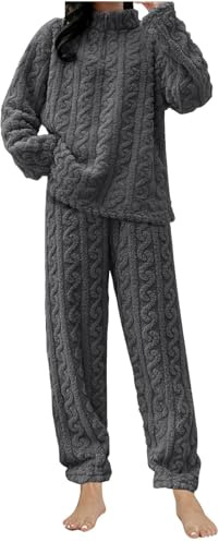 Kobilee 2 Pz Set 2025 Pigiama Peloso Donna e Pantaloni, Morbido e Confortevole, Tuta Pile Invernale da Casa