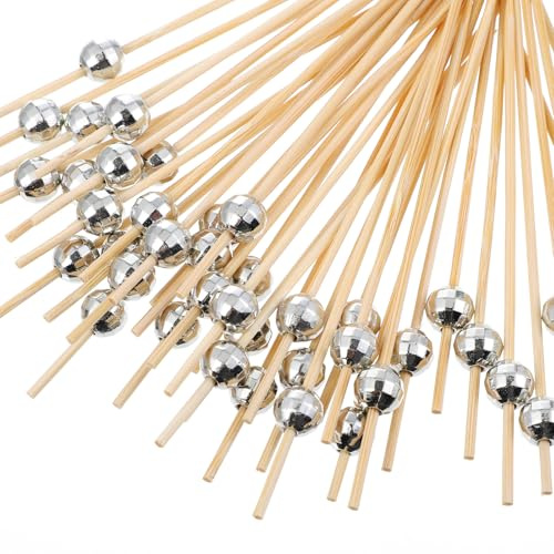 100 palillos de dientes de bola de discoteca, palillos de cóctel, brochetas de aperitivos, palillos decorativos para aperitivos, pinchos elegantes, bebidas, cócteles plateados, pinchos de madera para