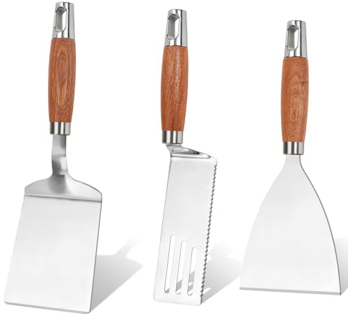 Vayvnt Stainless Steel Spatula Set of 3, Griddle For Cast Iron Skillet Use