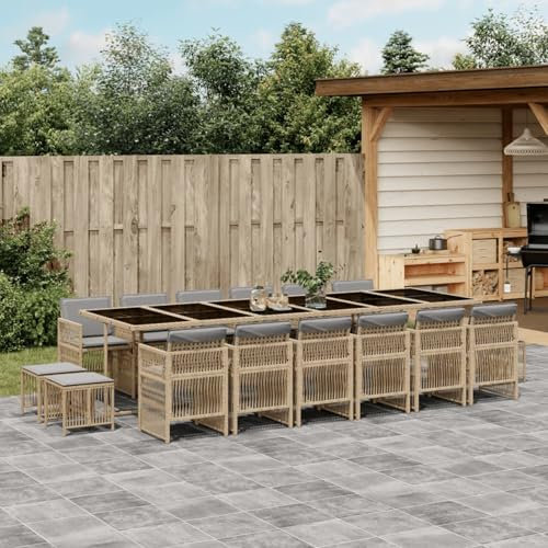 Homgoday Garten-Essgruppe mit Klappstühlen & Polsterkissen, PE-Rattan, Beigemischung/Schwarz - 330x106x73 cm Model3211008