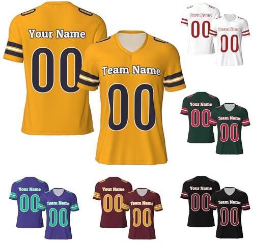 Personnalisé T-Shirt Sport Maillot de Football Américain Personnalisé avec nom d'équipe et numéro Maillots de Football Personnalisés T-Shirt de Sport pour Hommes et Femmes