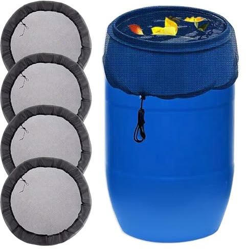 Rain Barrel Accessories Mesh Cover with Drawstring Collection Buckets Cover Tank Harvesting Tool Protector Preventing Fallen Leaves Debris Small Objects in Outdoor Garden(37.4 Inch) (4)