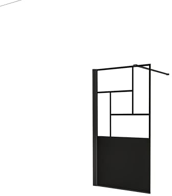 AICA Walkin Mampara Panel de ducha Pantalla Panel Fijo estilo industrial Cristal Antical 8mm con Barra1 90cm Perfil Negro Mate,(1177-1200) x2000mm