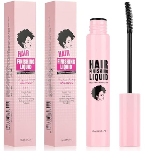 Hair Finishing Stick 2 Pack For Small Broken Hair- Non-Greasy & Non-Sticky Flyaway Hair Tamer with Mascara Wand, Long Lasting Smoothing Gel for Frizz Control & Styling, 15ml Travel Size