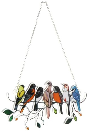 Hemobllo Colgante Decorativo de Pájaro Colorido para Ventana, Diseño Mural para Habitaciones Infantiles, Acrílico Ligero y Fácil de Colgar con Cadena Resistente