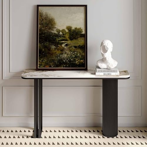 Tqertrtfxa Tavolino Laterale a Mezzaluna, Tavolo da Veranda in Ardesia,Tavolo consolle Stretto per Soggiorno Tavolo da Divano/Tavolo Decorativo per Ingresso Soggiorno(A,80cm/31.5in)