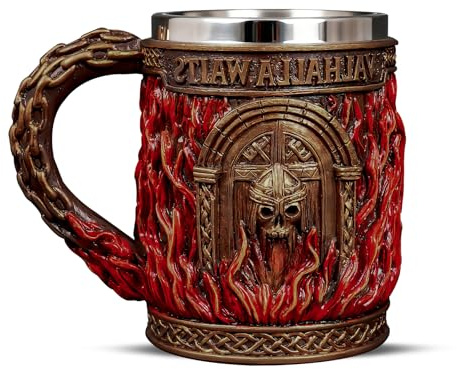 Glory Handmade Viking Mug - 20oz Valhalla Gate Beer Stein - 304 Stainless Steel Novelty Norse Mythology Cup - Medieval Celtic Pirate Tankard Decor Viking Gifts for Men Women