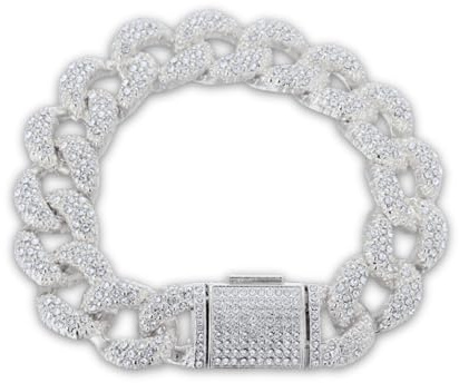HALUKAKAH Cadena de Oro con Diamantes para Hombre,Chapado en Platino Pulsera 20cm Cadena Miami Cuban Link 16MM Full Iced Out,Diamantes de Laboratorio Engaste Garra,Regalo para Esposo,Hijo,Amigo
