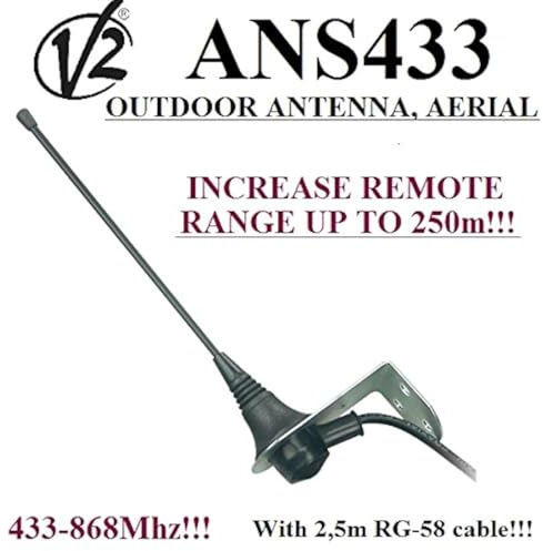Antenne extérieure V2 ANS433 pour n'importe Quelle automatisation de Portail 433 à 868 MHz 50 Ohm Portée jusqu'à 250 m