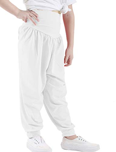GW CLASSYOUTFIT Girls Kids Child Harem ALI Baba Yoga Baggy Pants Trouser Legging Dance Show Costume Boys Pants Unisex (13 Years, White)