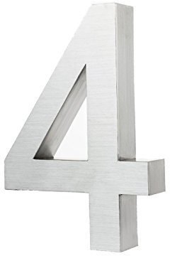 KOBERT GOODS Hochwertig Modern Gebürstet Edelstahl V2A Hausnummer 4 klassisch 3D-Effekt Design Wetterfest und Rostfrei inklusive Montage-Material Höhe 20cm Tiefe 3cm Groß für Haus und Gartenzaun