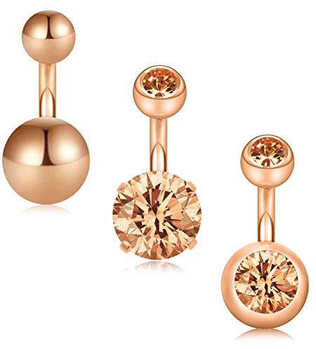 Funseedrr Bauchnabelpiercing Set Kurzer Stab 6mm Barbell 316L Edelstahl mit Kristall Kugel