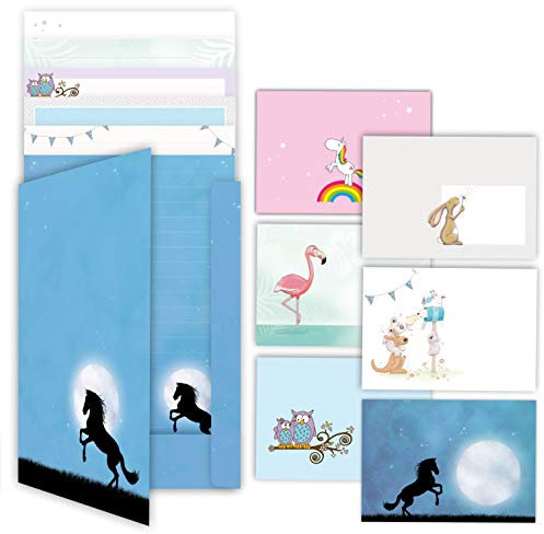 Briefpapier Set gür Kinder mit Umschlägen DIN A4 60 Blatt inklusive 30 Umschlägen sowie einer passenden Mappe/Briefpapier für Kinder mit Linien - ein praktisches und schönes Geschenk zur Einschulung