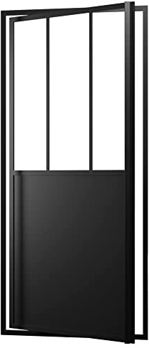 Paroi porte de douche a porte pivotante type atelier - 80x200cm - PROFILE NOIR MAT - verre 5mm