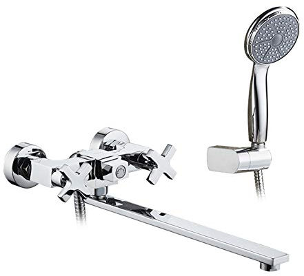 Badezimmer Badewanne Wasserhahn Chrom, zwei Griff Wandmontage Badarmaturen mit Handbrause Wasserhahn Wasserhahn