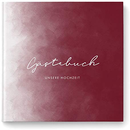 DeinWeddingshop Gästebuch zur Hochzeit - Hardcover Buch quadratisch - Hochzeitsgästebuch Hochzeitsalbum Hochzeitsbuch - Watercolor Weinrot Burgund (mit Fragen)