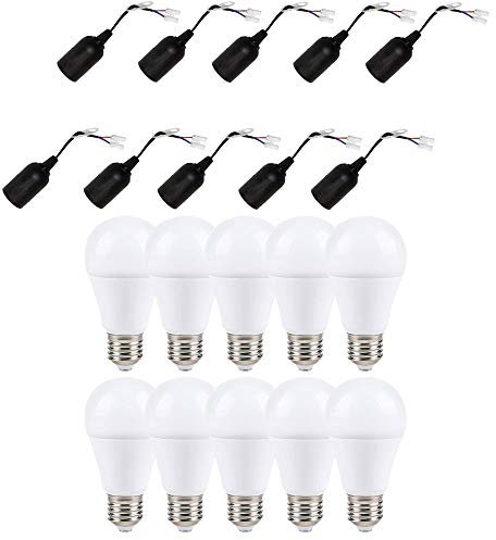 NCC-Licht 10 x Baufassung Lampenfassung Renovierfassung E27 schwarz mit Steckklemme + 10 x LED Birne A60 9W E27 matt, Warmweiß