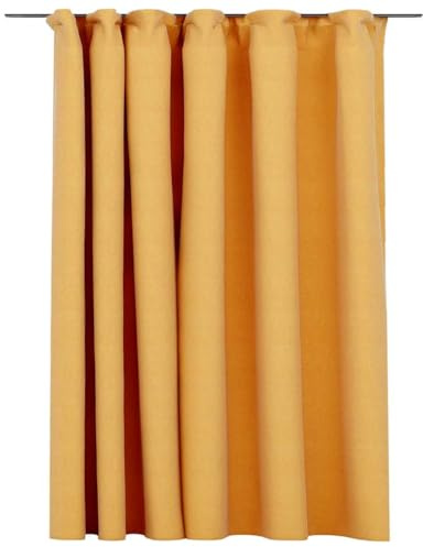 vidaXL Vorhang Verdunkelung mit Haken Verdunkelungsvorhang Kräuselband Thermo Gardine Blickdicht Thermovorhang Leinenoptik Gelb 290x245cm
