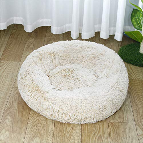 FANSU Hundebett rund Hundekissen Plüsch weichem Hundesofa rutschfest Base Katzenbett Donut Größe und Farbe wählbar (Beige,70CM)