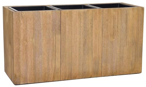 VIVANNO Pflanzkübel Maxi - Pflanztrog aus Holz in Braun - 35x64x25 cm | Rustikaler Blumenkübel im Landhausstil inkl. 3 Kunststoffeinsätze, wetterfeste Holzmaserung mit Füßen für Naturlook