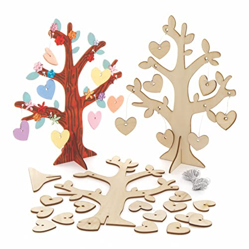Baker Ross AX759 Herz Baum Bastelset - 2er Pack, Holz Basteln für Kinder zum Malen, Dekorieren und Verschenken zum Valentinstag oder Muttertag