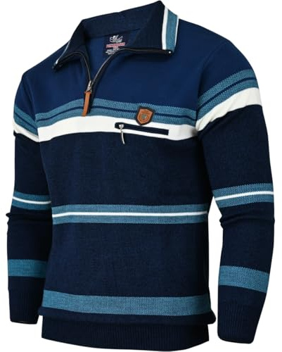 Soltice Herren Langarm Sweatshirt, Poloshirts, Winter- Strick- Pullover, Meliert gestreift aus Baumwoll-Mix (M bis 3XL) (L, [M5] Blau)
