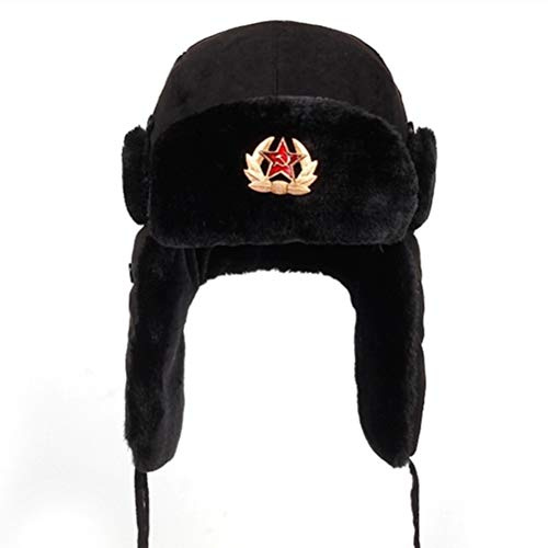 Hiraith Ushanka - Cappello da pilota di bombardiere russo, caldo cappello invernale sovietico con paraorecchie spesse, cappello da sci all'aperto per uomini e donne, Nero1, taglia unica