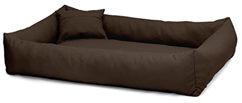Juelle Hundebett aus Kunstleder, flauschiges Hundekissen, Hundebett für kleine Hunde, weiches und elegantes Hundesofa, Elmo S-XXL (70 x 50 cm, Dunkelbraun)