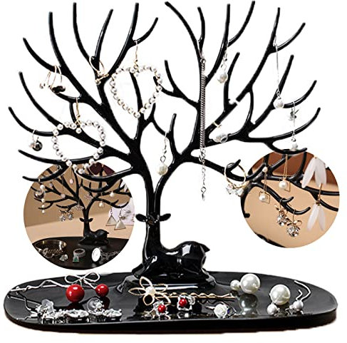 AWYY Organizzatore Del Supporto Dell'albero Dei Cervi, Supporto di Design per Albero di Cervo, Supporto per Albero di Corna di Cervo, per Orecchini, Bracciali, Collana (Nero)