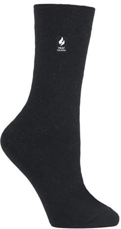 HEAT HOLDERS Ultra Lite - Ladies Thin Lightweight 1.0 TOG Winter Warm Casual Thermal Dress Socks (4-8 uk, Solid Black)