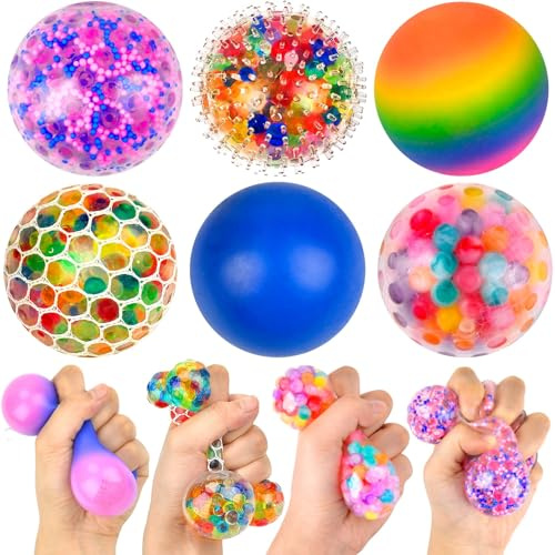 Pipihome Palline antistress da impastare, 6 pezzi palline con glitter colorati da schiacciare con perle d'acqua per decompressione, giocattolo per dell'autismo, bambini e adulti