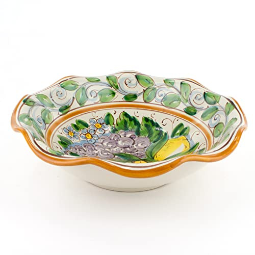Frutero festoneado de cerámica de Caltagirone Ø 30 cm con decoración de frutas