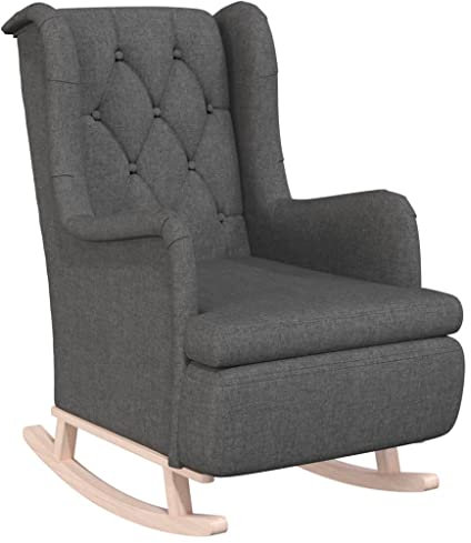 vidaXL Schaukelsessel mit Kautschukholz-Beinen Schaukelstuhl Schwingstuhl Relaxsessel Polstersessel Ohrensessel Loungesessel Dunkelgrau Stoff