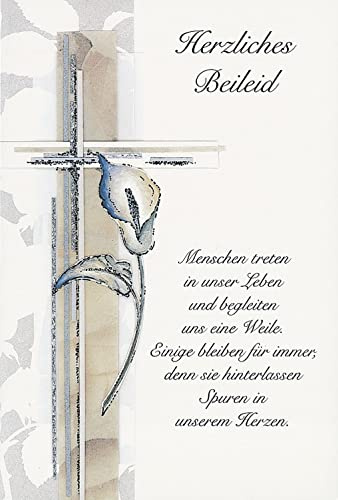 bsb Trauerkarte zur Beerdigung - liebevolle Beileidskarten mit Umschlag - Trauerkarte hochwertig mit Calla mit Kreuz - Herzliches Beileid Karte Trauer - Kondolenzkarte in 11,5 x 17,0 cm