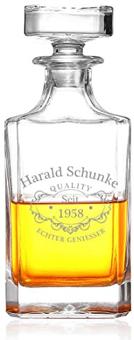 polar-effekt Whiskey Decanter 700 ml mit Wunschgravur - Motiv: Echter Geniesser - personalisiert - mundgeblasen - Scotch, Bourbon, Whisky - Deko für Bar, Wohnzimmer - Geburtstag, Weihnachten