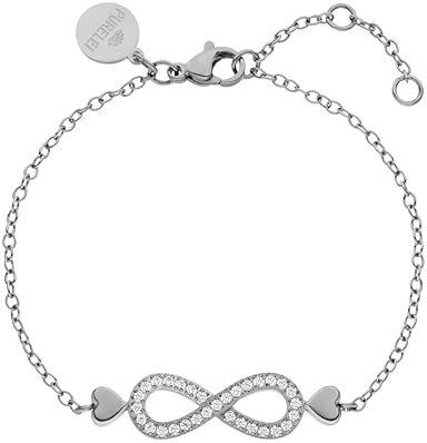 Purelei Infinity Love Armband, Damen Armband aus langlebigem Edelstahl, wasserfestes Armband Damen mit Infinity- und Herzanhänger, 16-19 cm Länge verstellbar