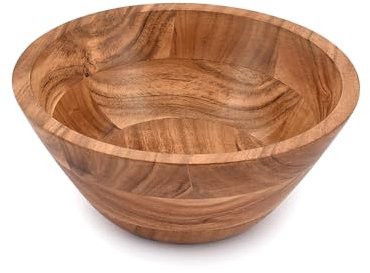 Samhita Ensaladera de madera de acacia, perfecto para ensalada, ensalada de verduras y centro de mesa decorativo, absolutamente hermoso para tu cocina (9 x 9 x 4 pulgadas)
