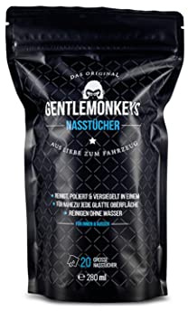 GENTLEMONKEYS Auto Nasstücher Refill - 20 Tücher - Für Auto, Fahrrad & Boot | Nachfüllpack Reinigungstücher - Schnelle Reinigung ohne Wasser - Für Innen & Außen - Viskose Naturfaser - Made in Germany